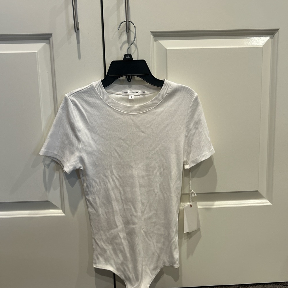 Good American White Ribbed Top
